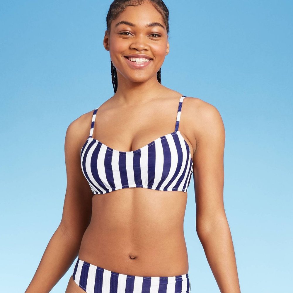 Shade & Shore Navy White Stripe Bikini top